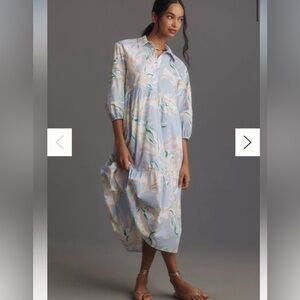 Anthropologie Pastel Blue Floral Midi Dress